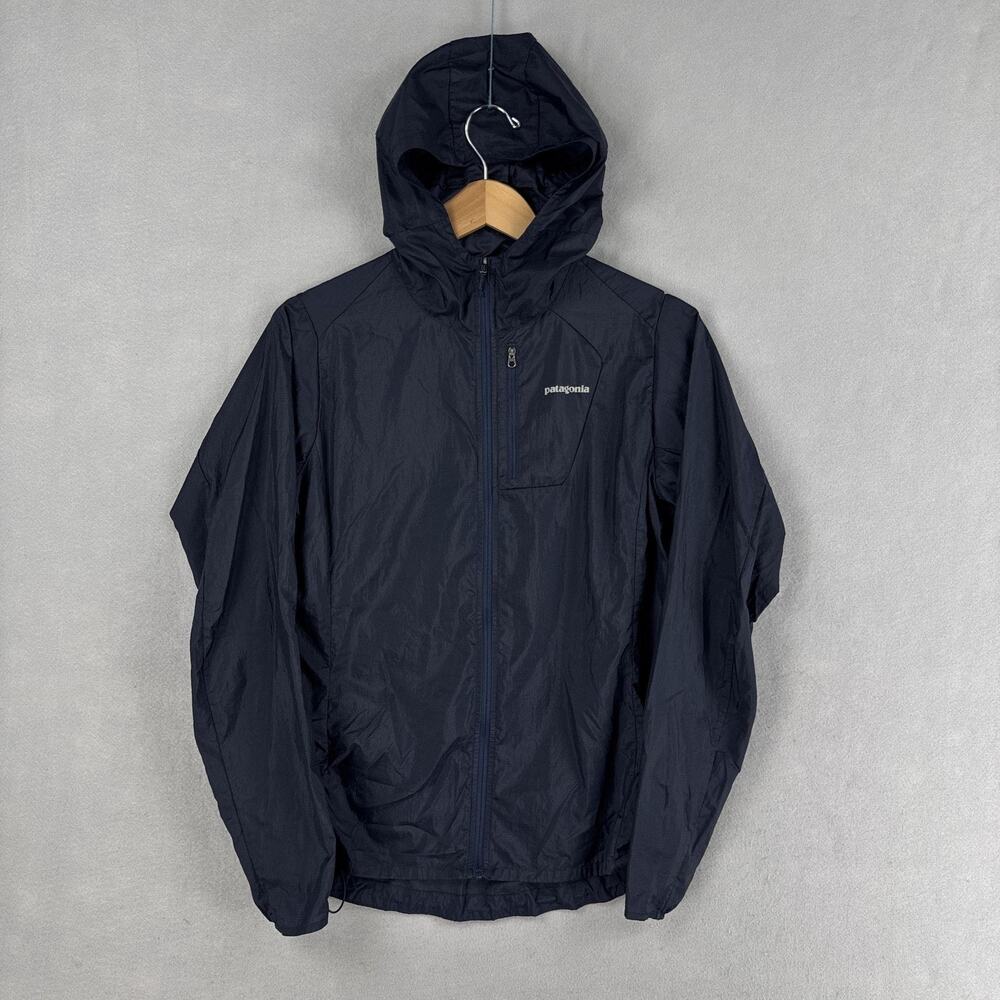 Patagonia Houdini Jacket Womens Medium Blue Hooded Full Zip Windbreaker Run